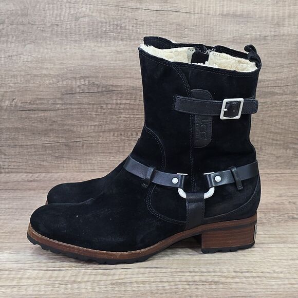 UGG Endell Women's Size 9 Black Harness Biker Suede Boots (5604) - Picture 3 of 9